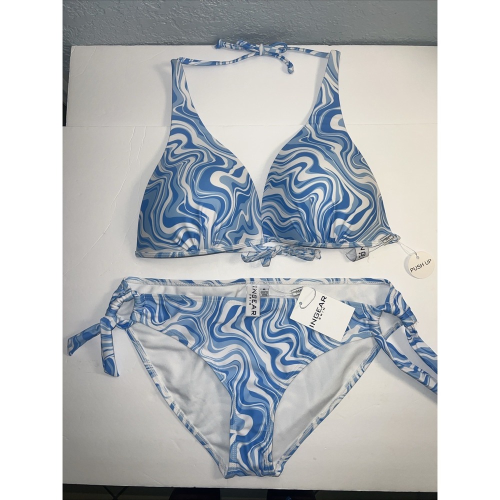 Ingear Blue Marbled Bikini Swim Set Two Piece Size XL-Push Up Top-New